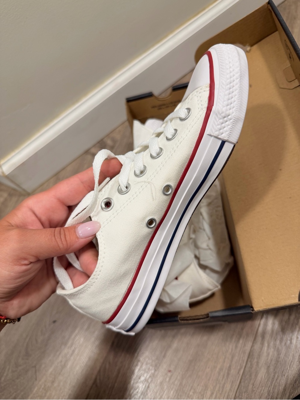 Converse Chuck Taylor All Star Low Top Sneakers - White with Red Trim - Picture 5 of 10